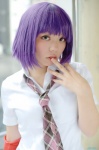 blouse cosplay fingerless_gloves gloves machako mm! purple_hair school_uniform tie yuuno_arashiko rating:Safe score:2 user:nil!