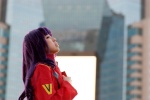 cosplay jacket katsuragi_misato makiron neon_genesis_evangelion purple_hair rating:Safe score:0 user:pixymisa