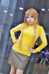 asuna_yuuki cosplay hiyori miniskirt orange_hair pantyhose sheer_legwear skirt sweater sword_art_online turtleneck rating:Safe score:1 user:nil!