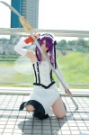 boots corset cosplay detached_sleeves fingerless_gloves glaive gloves hairband hair_ribbons ikkitousen kanu_unchou pantyhose purple_hair ryuuna skirt spear rating:Safe score:0 user:nil!