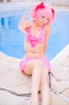 bikini_top cleavage cosplay hair_ribbons kaname_madoka mashiro_yuki miniskirt pink_hair pool puella_magi_madoka_magica skirt swimsuit twintails rating:Safe score:1 user:nil!