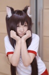 animal_ears buruma cat_ears chocola_(sayori) collar cosplay gym_uniform minami_shinobu nekopara shorts tshirt twintails rating:Safe score:0 user:nil!