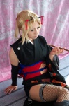 blonde_hair boots cosplay fishnet_stockings gintama kimono kon thighhighs tsukuyo rating:Safe score:2 user:nil!