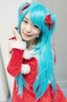 aqua_eyes aqua_hair cosplay detached_sleeves dress hatsune_miku santa_costume twintails vocaloid yae_maiko rating:Safe score:1 user:pixymisa