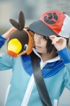 baseball_cap cosplay crossplay hinomura_uta hoodie pokemon pokemon_black_and_white stuffed_animal touya_(pokemon) rating:Safe score:0 user:nil!