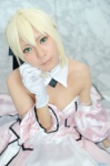 blonde_hair collar cosplay detached_sleeves dress fate/series fate/stay_night gloves hair_ribbon kanna_(ii) petticoat saber strapless rating:Safe score:0 user:pixymisa