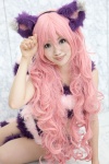 alice_in_wonderland animal_ears bikini_top cat_ears cheshire_cat cosplay pink_hair shorts striped swimsuit tail yuuri_(iii) rating:Safe score:0 user:pixymisa