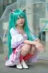 aqua_hair cosplay dress hasui_yuuri hatsune_miku kneehighs melt_(vocaloid) twintails umbrella vocaloid rating:Safe score:0 user:nil!