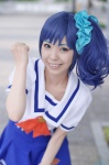 aikatsu! blue_hair cosplay hazuki_riko kiriya_aoi pleated_skirt sailor_uniform school_uniform side_ponytail skirt rating:Safe score:0 user:nil!