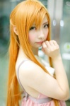 asuna_(sao) blonde_hair cosplay dress mineo_kana sword_art_online yellow_eyes rating:Safe score:0 user:pixymisa