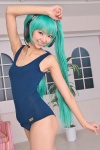 aqua_hair cosplay hatsune_miku headset necoco necosmo one-piece_swimsuit swimsuit twintails vocaloid rating:Safe score:0 user:nil!