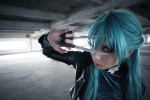 aqua_hair cosplay croptop jacket kanda_midori knife yurikawa_saki zombie-ya_reiko rating:Safe score:2 user:xkaras