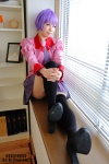 bakemonogatari blouse cosplay ichiko pleated_skirt purple_hair school_uniform senjougahara_hitagi skirt thighhighs tie zettai_ryouiki rating:Safe score:1 user:nil!