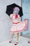 aisaki_mimi blouse blue_hair cosplay hat miniskirt remilia_scarlet skirt skirt_lift socks touhou umbrella rating:Safe score:3 user:nil!