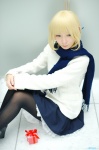 blonde_hair coat cosplay fate/series fate/stay_night maropapi pantyhose pleated_skirt saber scarf skirt rating:Safe score:2 user:nil!