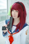 angel_beats! blouse cosplay gun hairband ishiori_arie nakamura_yuri red_hair sailor_uniform school_uniform rating:Safe score:0 user:nil!