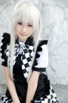 ahoge apron blouse cosplay haiyore!_nyaruko-san hiokichi miniskirt nyaruko skirt white_hair rating:Safe score:0 user:pixymisa