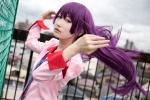 bakemonogatari blouse cosplay hiokichi pleated_skirt purple_eyes purple_hair senjougahara_hitagi skirt thighhighs tie zettai_ryouiki rating:Safe score:0 user:Kryzz