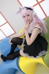 animal_ears bunny_ears collar cosplay dress garter_straps headphones hiiragi_haruka nitro_super_sonic pink_hair ribbon_tie super_soniko thighhighs zettai_ryouiki rating:Safe score:2 user:pixymisa