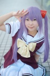 cosplay natsume_megumi pleated_skirt primula purple_hair sailor_uniform school_uniform shuffle! skirt thighhighs twintails vest rating:Safe score:1 user:nil!