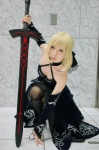 blonde_hair boots cosplay detached_sleeves dress fate/hollow_ataraxia fate/series maropapi saber_alter sword thighhighs zettai_ryouiki rating:Safe score:0 user:nil!