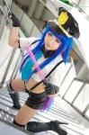 boots cosplay croptop fingerless_gloves gloves multi-colored_hair nozomi_(ii) panty_&_stocking_with_garterbelt police_hat shorts stocking_(psg) striped suspenders thighhighs rating:Safe score:1 user:xkaras