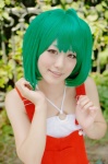 ahoge aqua_hair cosplay macross macross_frontier mamilina overalls ranka_lee tubetop rating:Safe score:0 user:nil!