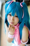 aqua_hair aro cardigan cosplay dress hair_ribbons hatsune_miku monochro_blue_sky_(vocaloid) scarf twintails vocaloid rating:Safe score:0 user:nil!