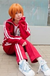 cosplay hoshizora_rin kuroneko love_live!_school_idol_project orange_hair track_jacket track_pants tshirt rating:Safe score:0 user:pixymisa