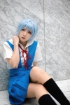ayanami_rei blouse blue_hair cosplay jumper kneesocks neon_genesis_evangelion school_uniform shinguu_naoki rating:Safe score:0 user:nil!