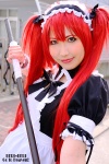 airi apron beni_tsubasa bowtie cosplay hairband maid maid_uniform queen's_blade red_hair scythe twintails rating:Safe score:0 user:pixymisa