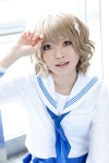 blonde_hair cosplay hanasaku_iroha matsumae_ohana nepachi pleated_skirt sailor_uniform school_uniform skirt rating:Safe score:0 user:pixymisa