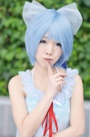 bikini_top blue_hair camisole choco_(ii) cosplay hairbow kawashiro_nitori swimsuit touhou rating:Safe score:0 user:nil!