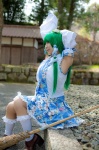broom cosplay detached_sleeves green_hair kochiya_sanae lenfried miniskirt skirt socks touhou rating:Safe score:0 user:nil!