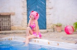 beach_ball bikini_top cleavage cosplay hair_ribbons kaname_madoka mashiro_yuki miniskirt pink_hair pool puella_magi_madoka_magica skirt swimsuit twintails wet rating:Safe score:0 user:nil!