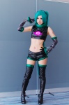 aqua_hair boots cosplay croptop detached_sleeves gloves hatsune_miku headset project_diva shorts sou thigh_boots thighhighs twintails vocaloid rating:Safe score:2 user:nil!
