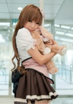 apron blouse cosplay hairbow kipi original pleated_skirt plushie skirt rating:Safe score:1 user:DarkSSA