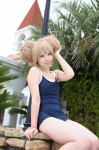 aisaka_taiga blonde_hair cosplay hair_buns koyomi school_swimsuit swimsuit toradora! rating:Safe score:2 user:pixymisa