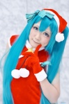 aqua_hair cosplay dress fuuka_(iv) gloves hatsune_miku santa_costume stocking_cap tagme_song twintails vocaloid rating:Questionable score:0 user:nil!