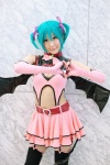 <3 aqua_hair chii cleavage cosplay dress elbow_gloves fingerless_gloves gloves hairbows hatsune_miku project_diva stirrup_socks tail twintails vocaloid world_is_mine_(vocaloid) rating:Safe score:2 user:nil!