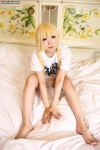 anzu_mayday ayumi_(iii) bed blonde_hair cosplay futaba_anzu idolmaster shorts tshirt twintails rating:Safe score:0 user:nil!