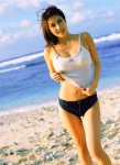 beach bikini_top camisole denim kobayashi_emi midriff ocean shirt_lift shorts swimsuit rating:Safe score:3 user:nil!