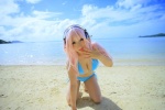 animal_ears beach bikini bunny_ears cleavage cosplay headphones nitro_super_sonic ocean pink_hair saku side-tie_bikini super_soniko swimsuit rating:Safe score:1 user:nil!