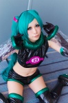 aqua_hair boots cosplay croptop detached_sleeves gloves hatsune_miku headset project_diva shorts sou thigh_boots thighhighs twintails vocaloid rating:Safe score:1 user:nil!