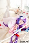 bed cosplay dress hat patchouli_knowledge purple_hair robe saku sweet_garden thighhighs touhou rating:Safe score:0 user:nil!