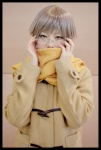 coat cosplay glasses kanata nagato_yuki scarf school_uniform silver_hair suzumiya_haruhi_no_yuuutsu rating:Safe score:0 user:nil!