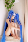 blue_hair buyara cosplay hair_ribbons headband klan_klein macross macross_frontier one-piece_swimsuit school_swimsuit swimsuit twintails rating:Safe score:0 user:nil!