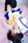 bed cosplay going_my_yui_style hair_ribbons hoshiuta kuroda_yui pleated_skirt sailor_uniform school_uniform shino_kei skirt thighhighs zettai_ryouiki rating:Safe score:0 user:nil!