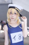 blonde_hair cosplay glasses hat i-8_(kantai_collection) kantai_collection school_swimsuit swimsuit you_(ii) rating:Safe score:1 user:nil!