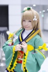 blonde_hair cosplay fan kazaha kimono love_live!_school_idol_project minami_kotori miniskirt side_ponytail skirt rating:Safe score:0 user:nil!